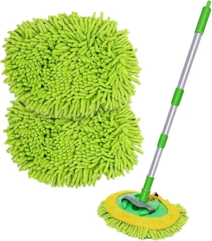 47" Car Wash Brush Mop Cleaning Tool with Long Handle Kit for Washing Detail Car Truck, SUV, RV, Trailer, Boat 2 in 1 Chenille Microfiber Sponge Duster, Paint Scratch Free