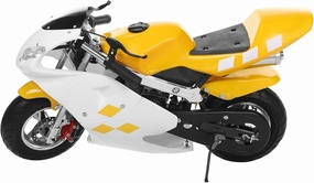 49cc Pocket Bike, Mini Motorcycle Gas Powered for Kids, 2-Stroke Mini Motorbike with High Brightness Dual Headlights, Max Load 170lbs for 8  Years Old, Moto de Gasolina para Niños (Yellow)