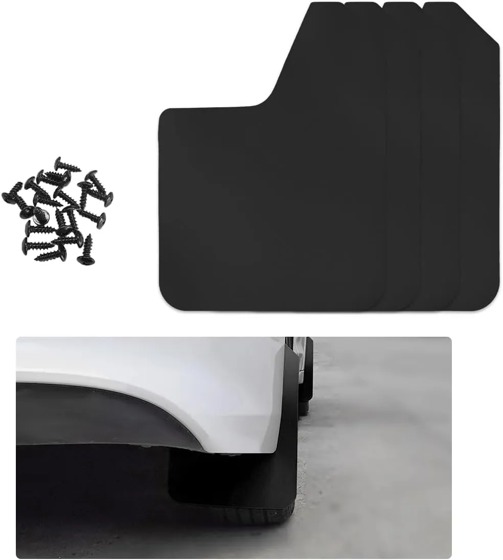 4PCS Universal Car Mud Flaps, Vehicles Mudguard Mudflap Dirty Trap Front Rear Set with 20 Fastener Rivet Clips, Flexible Bendable Splash Guard Flap for Sedan Van SUV Truck (Black)