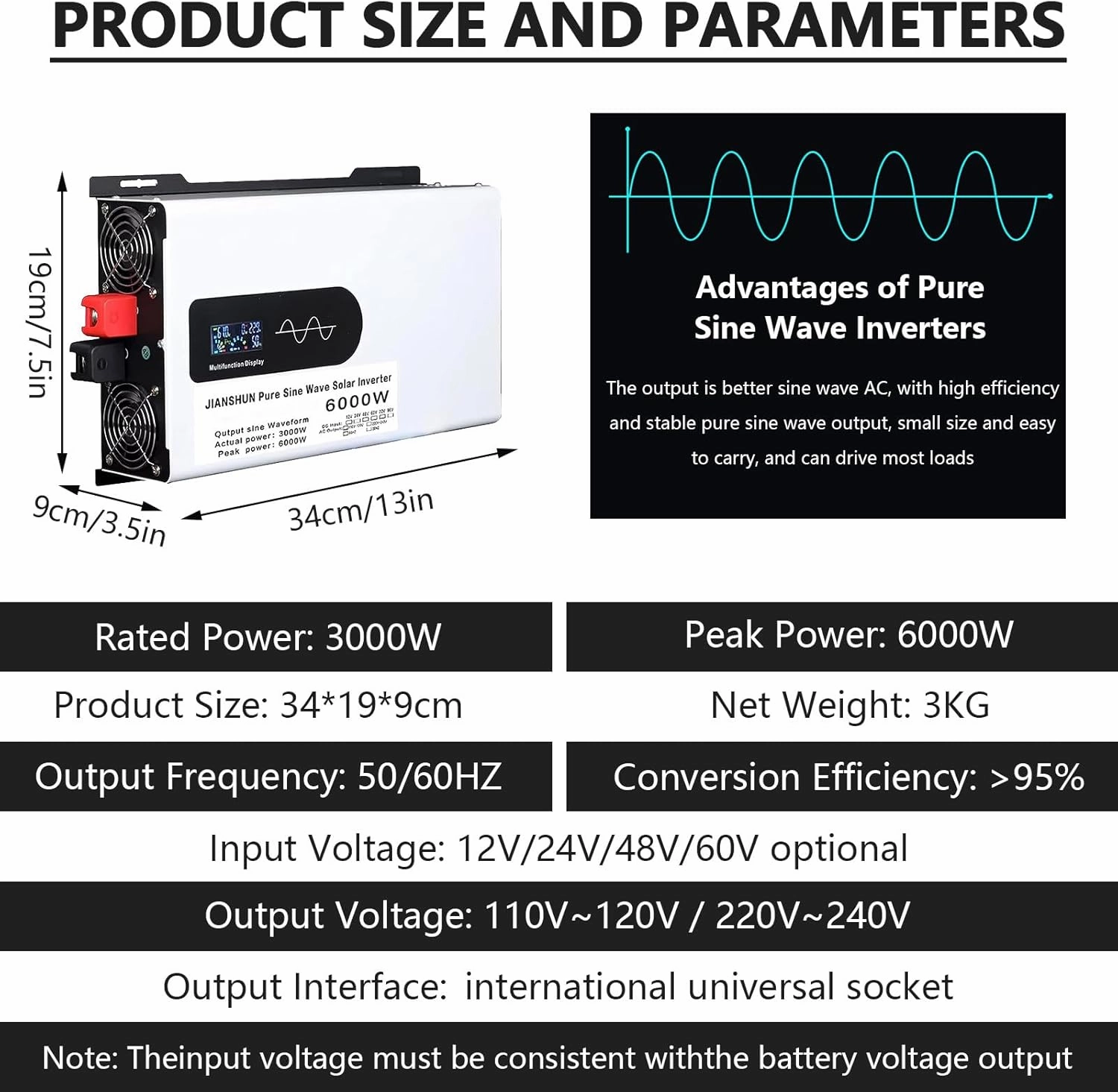 5000w/6000w/8000w/10000w Hybrid Solar Inverter,DC 12V 24V 48V 60V to 110V/220V AC Split Phase Inverter with Pure Sine Wave Inverter,Parallel inverters,for Home Energy Storage,6000W-24V