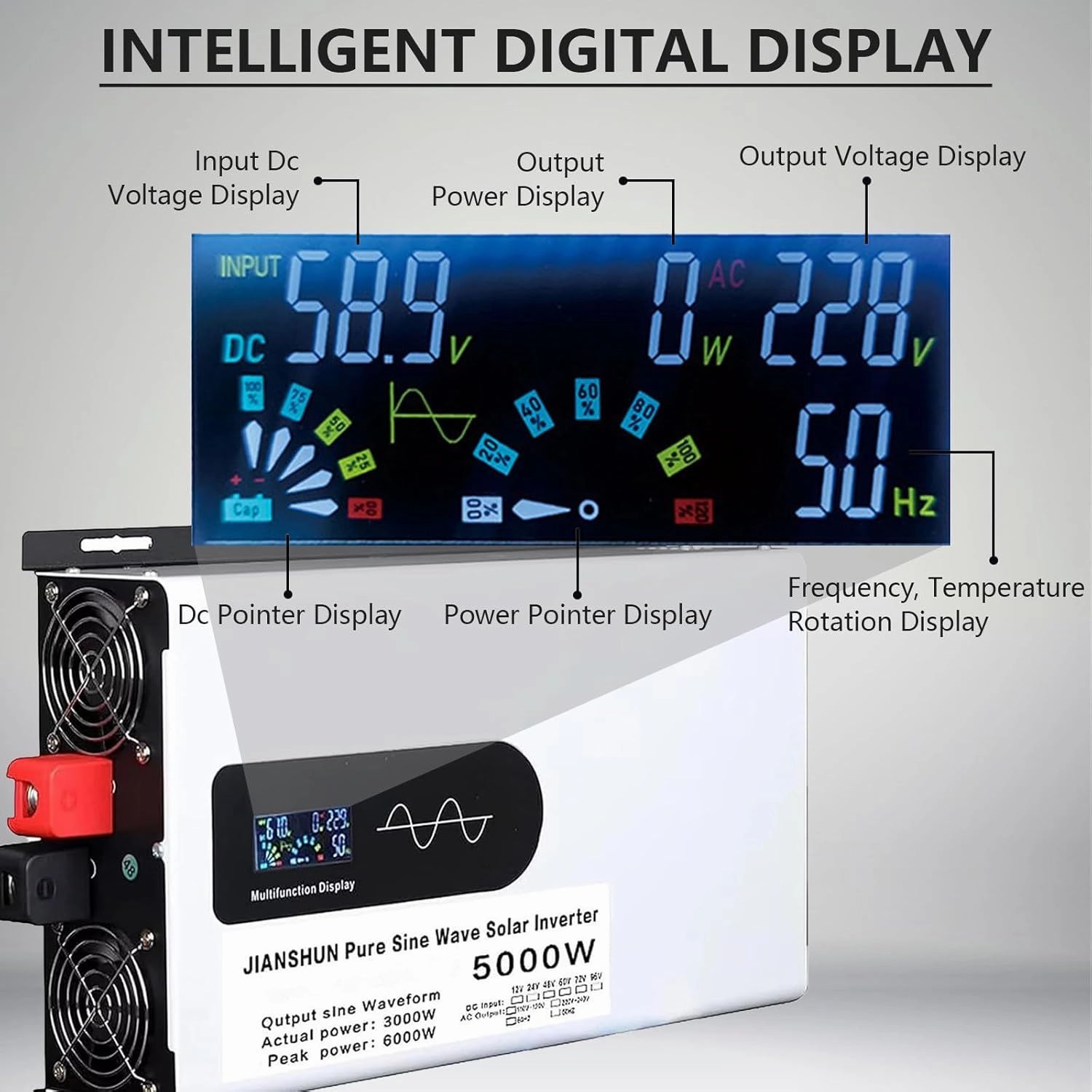 5000w/6000w/8000w/10000w Hybrid Solar Inverter,DC 12V 24V 48V 60V to 110V/220V AC Split Phase Inverter with Pure Sine Wave Inverter,Parallel inverters,for Home Energy Storage,6000W-24V