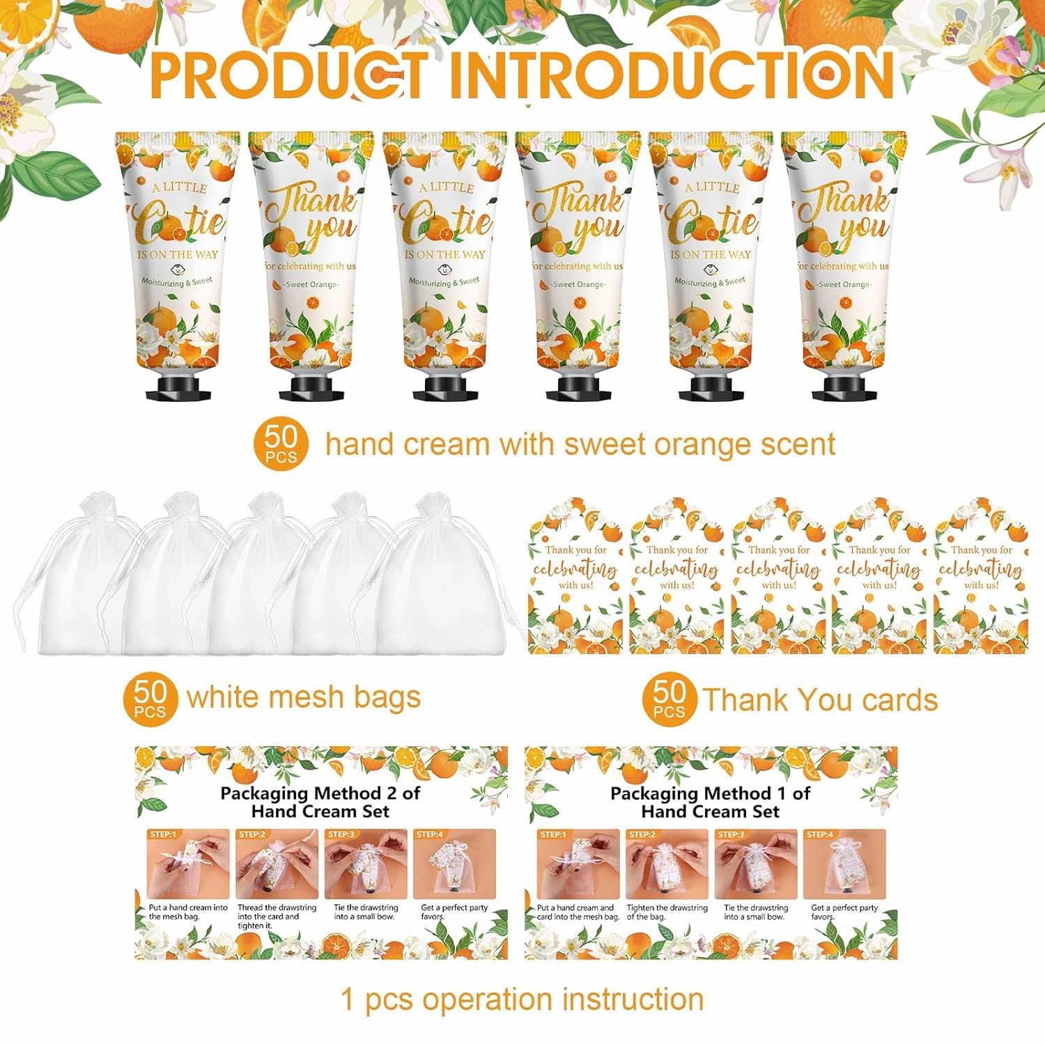 50 Pack Bulk Hand Cream Sets, Appreciation Gifts, Bridal Shower Favors, Wedding Shower Favors and Baby Shower Favors for Guests, Wedding Welcome Bag Stuffers for Guests, Thank You Gifts (Orange)