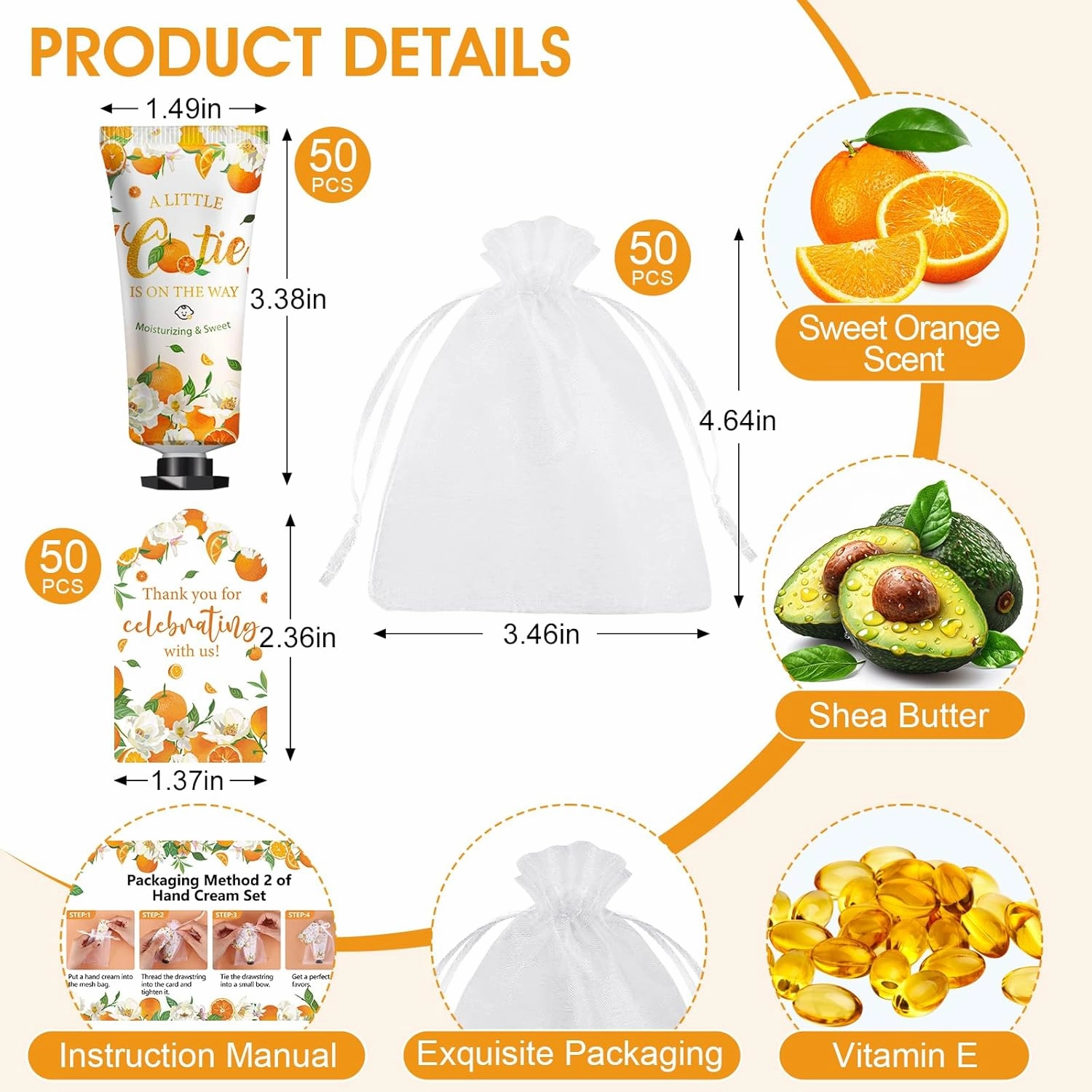50 Pack Bulk Hand Cream Sets, Appreciation Gifts, Bridal Shower Favors, Wedding Shower Favors and Baby Shower Favors for Guests, Wedding Welcome Bag Stuffers for Guests, Thank You Gifts (Orange)