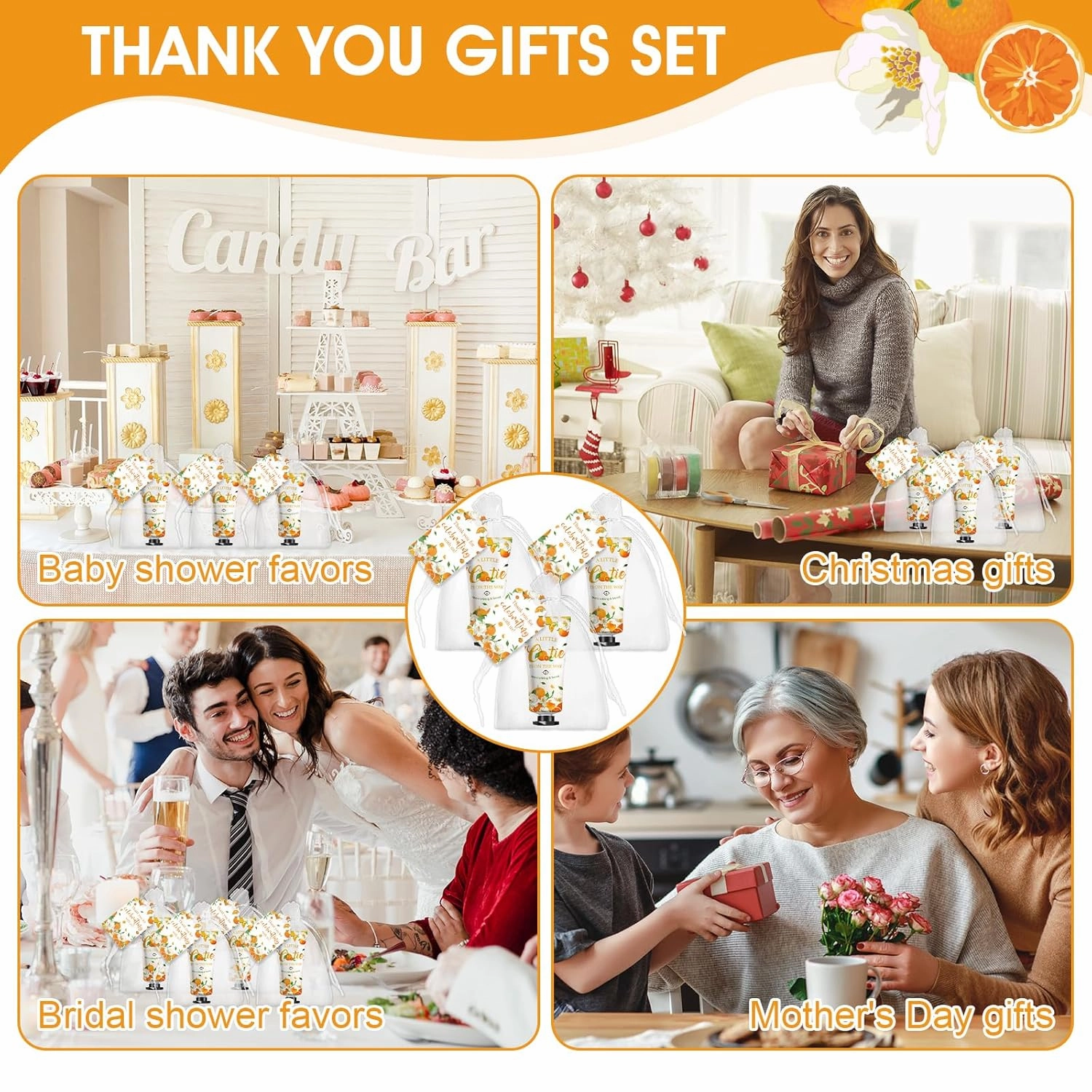 50 Pack Bulk Hand Cream Sets, Appreciation Gifts, Bridal Shower Favors, Wedding Shower Favors and Baby Shower Favors for Guests, Wedding Welcome Bag Stuffers for Guests, Thank You Gifts (Orange)