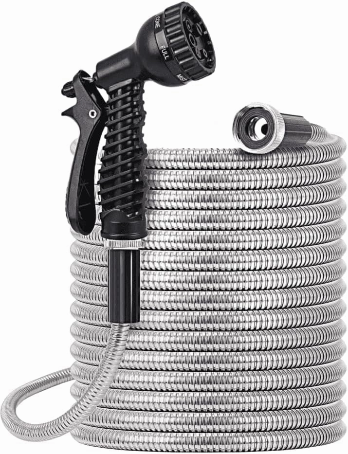 50ft Garden Hose, Leak-proof Metal Connector Water Hose, No Knots, Kink-Free, Lighter, 3/4 inch Fit All Faucets, Lightweight for Lawn, Car Washing