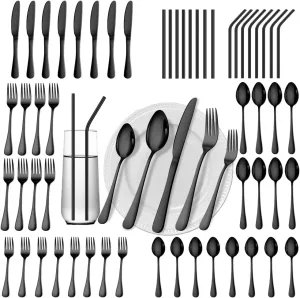 56 Pieces Black Silverware Service for 8 Flatware Set Stainless Steel Utensils Cutlery Set Dishwasher Safe