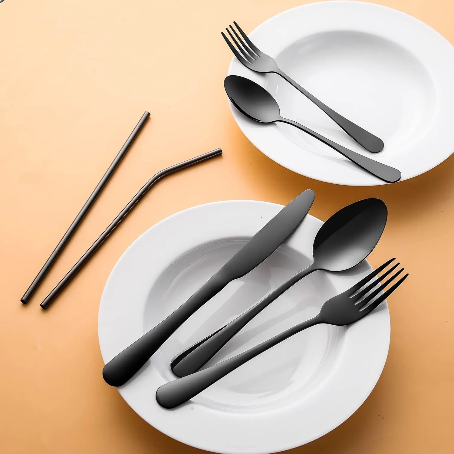 56 Pieces Black Silverware Service for 8 Flatware Set Stainless Steel Utensils Cutlery Set Dishwasher Safe
