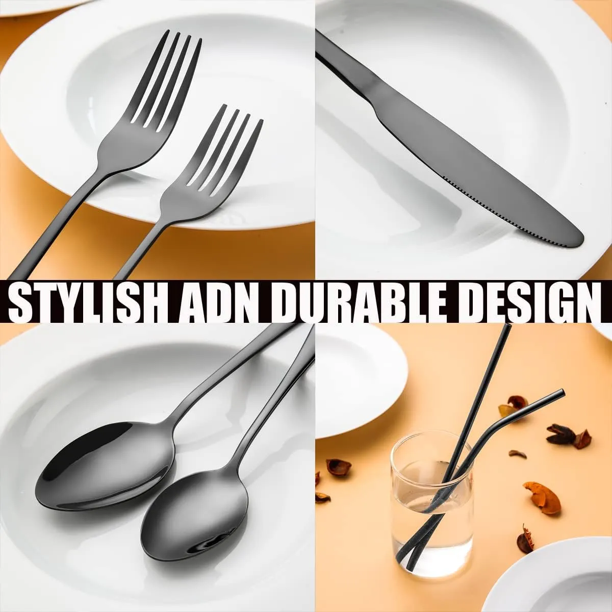 56 Pieces Black Silverware Service for 8 Flatware Set Stainless Steel Utensils Cutlery Set Dishwasher Safe