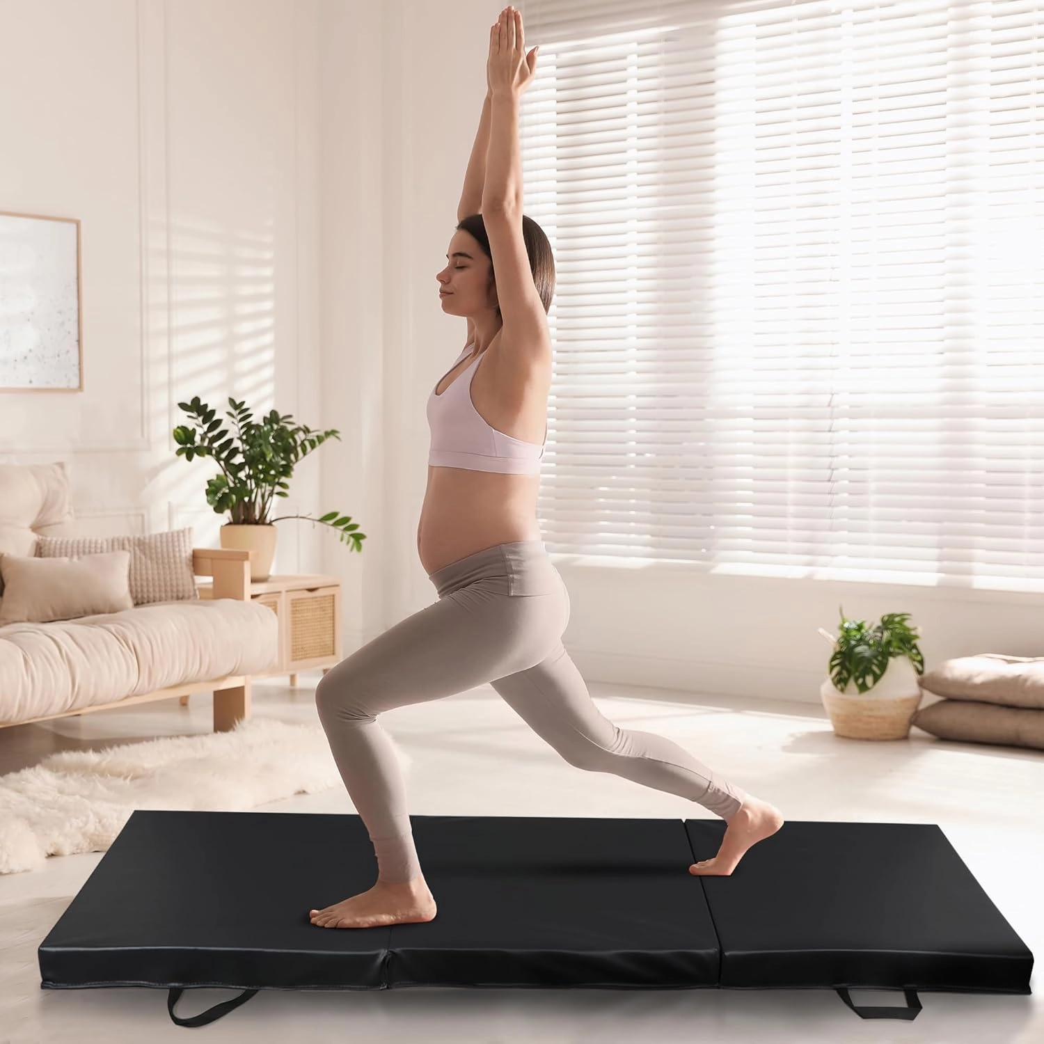 6' x 2' Tri-Fold Portable Folding Exercise Gym Mat Extra Thick Foam Gymnastics Mat Aerobics Yoga Martial Arts MMA Stretching Core Workouts w/Carrying Handle