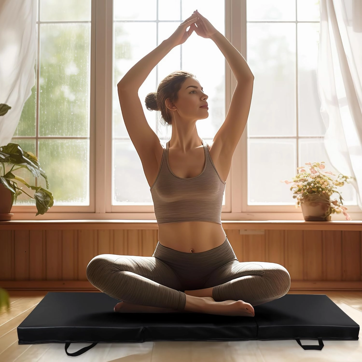 6' x 2' Tri-Fold Portable Folding Exercise Gym Mat Extra Thick Foam Gymnastics Mat Aerobics Yoga Martial Arts MMA Stretching Core Workouts w/Carrying Handle