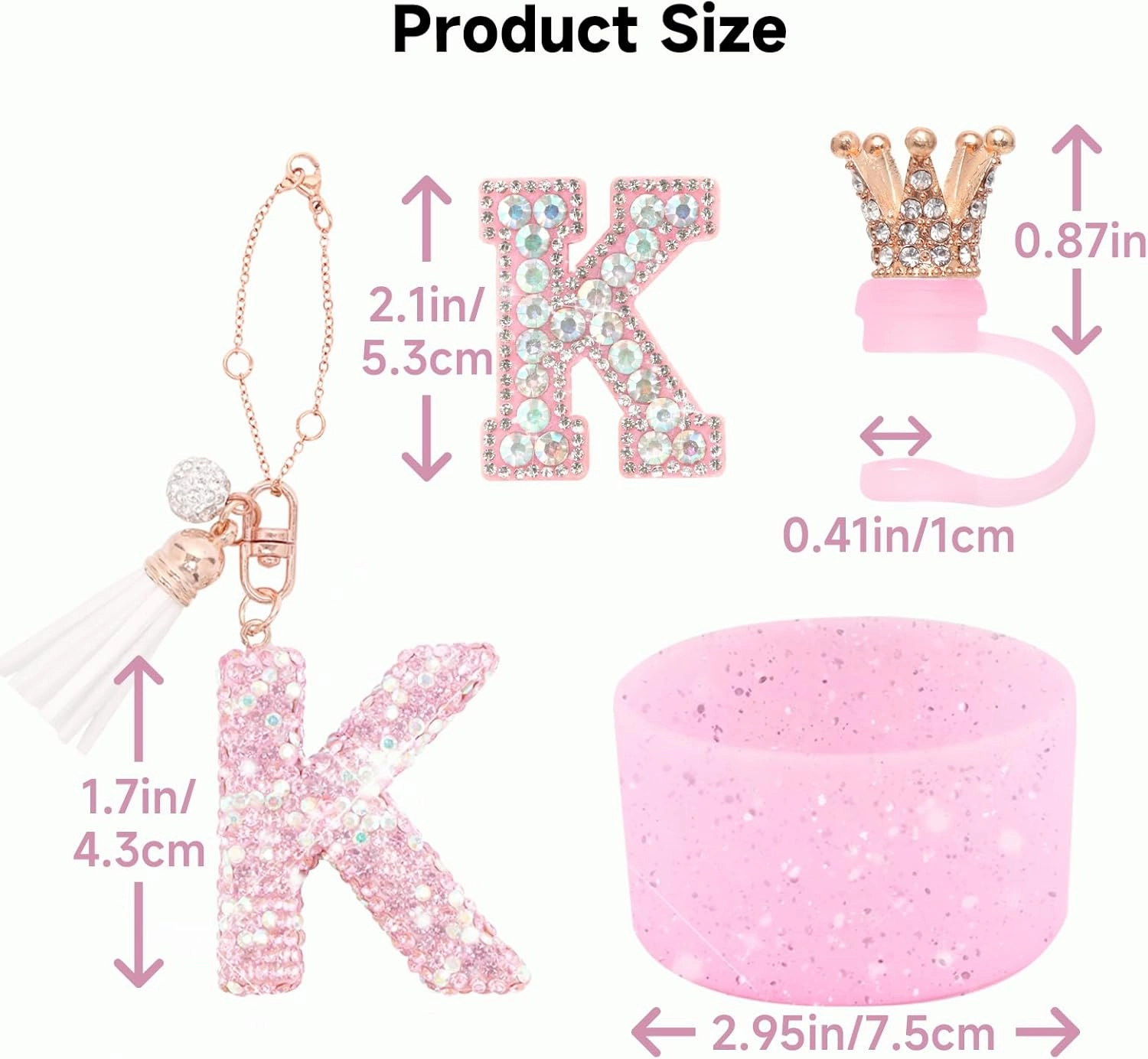 6Pcs Stanley Cup Accessories Set - Giltter Letter Charm for Cup Handle, Silicone Straw Cover, Diamond Letter Sticker, Sparkly Silicone Boot, Spill Proof Stopper for Tumbler 40Oz 30Oz