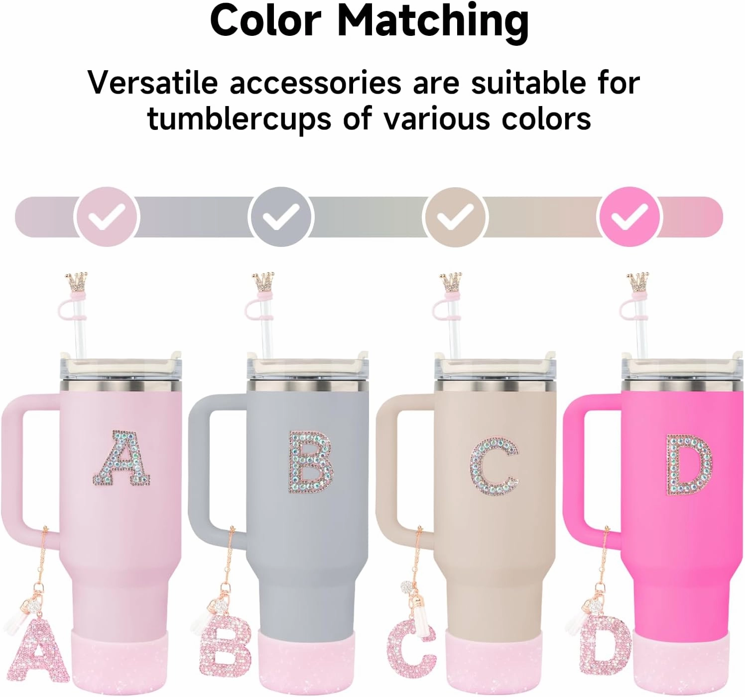 6Pcs Stanley Cup Accessories Set - Giltter Letter Charm for Cup Handle, Silicone Straw Cover, Diamond Letter Sticker, Sparkly Silicone Boot, Spill Proof Stopper for Tumbler 40Oz 30Oz