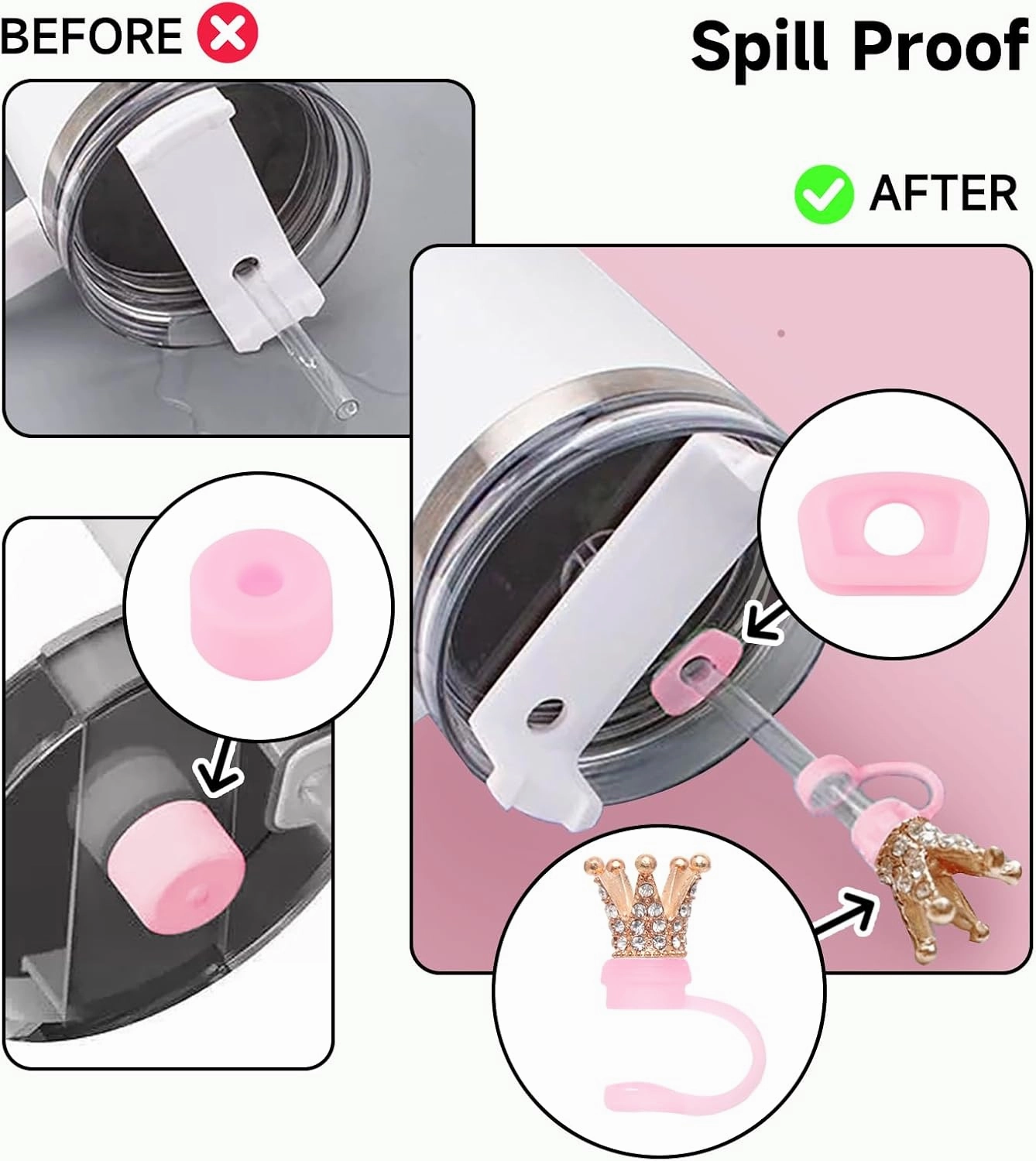 6Pcs Stanley Cup Accessories Set - Giltter Letter Charm for Cup Handle, Silicone Straw Cover, Diamond Letter Sticker, Sparkly Silicone Boot, Spill Proof Stopper for Tumbler 40Oz 30Oz