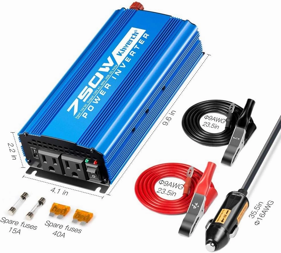 750 Watt Power Inverter,Kinverch Power Inverters DC 12V to 110V AC Converter with 2 AC Outlets and 2A USB Charging Port for Camping Car Power Inverter for Car Cigarette Lighter dc to ac Converter