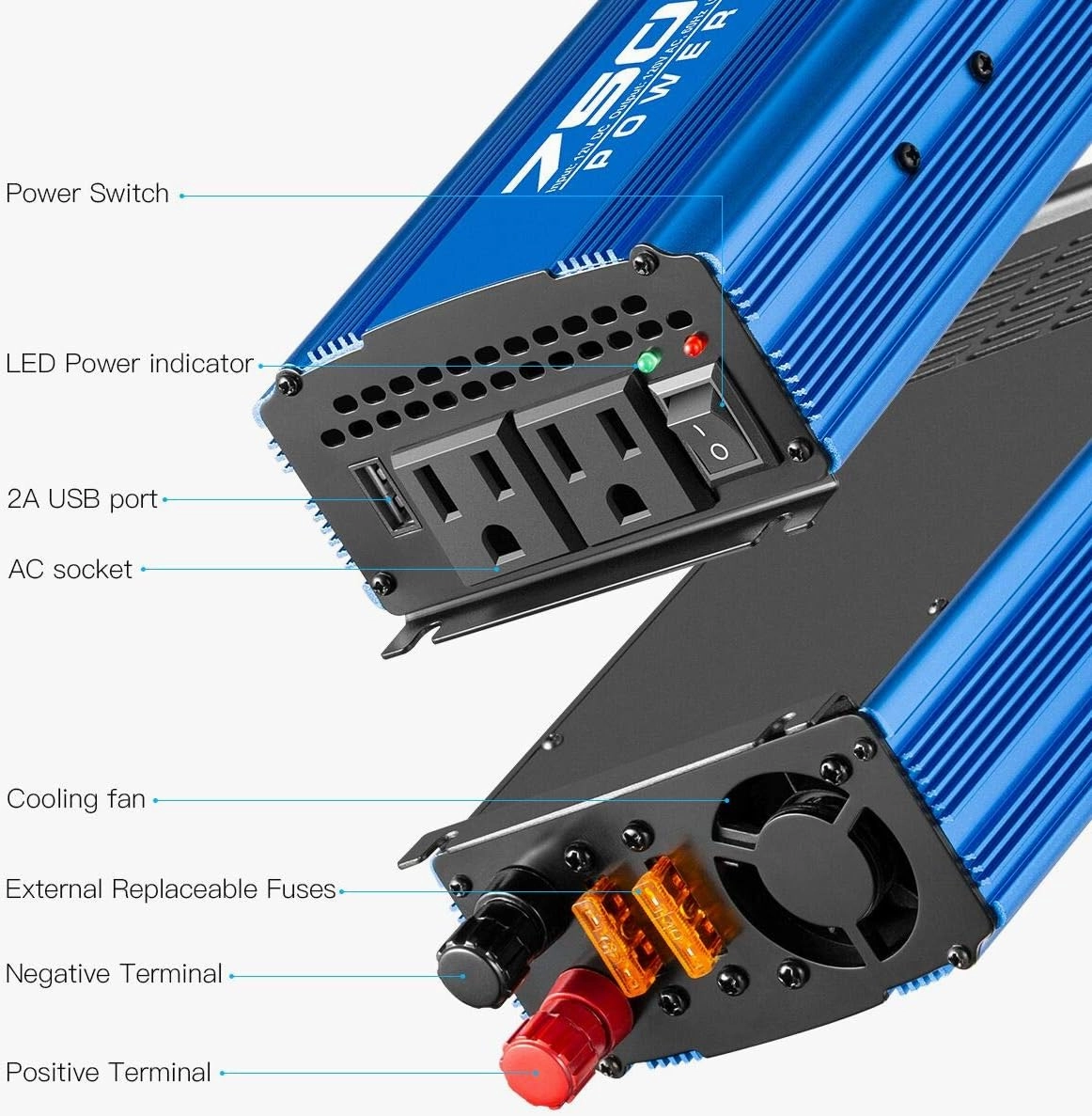 750 Watt Power Inverter,Kinverch Power Inverters DC 12V to 110V AC Converter with 2 AC Outlets and 2A USB Charging Port for Camping Car Power Inverter for Car Cigarette Lighter dc to ac Converter