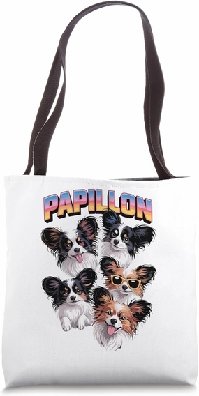90s Vintage Papillon Dog Continental Toy Spaniel Tote Bag