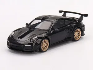 911 (991) GT2 RS Weissach Package Black with Carbon Stripes Ltd Ed to 3960 pcs Worldwide 1/64 Diecast Model Car by True Scale Miniatures MGT00401