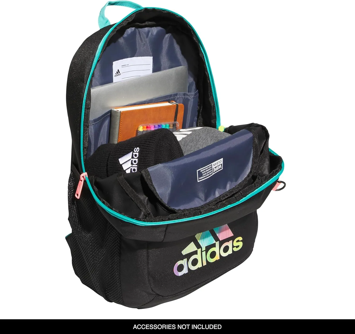 adidas Ready Small Backpack for Women and Men, Durable Laptop Bag for Work, Black/Semi Mint Rush Green/Acid Red, One Size