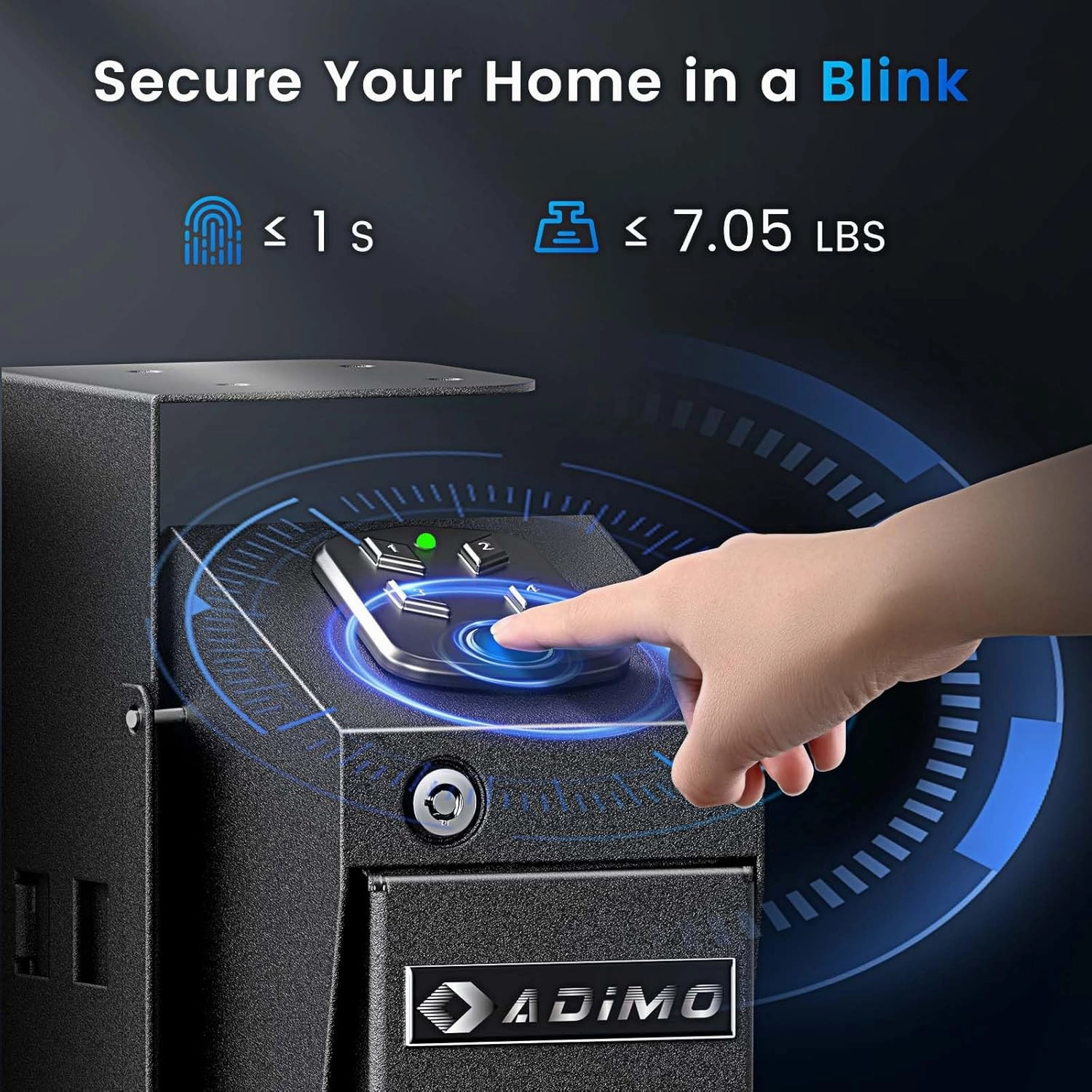 ADIMO Gun Safe for Handgun, Biometric Pistol Safe Fingerprint Quick Access Drop Down Single Mount Gun Safe with Keypad Lock and Key Lock, for Nightstand Wall Mount Bedside Desk Vehicle Bed