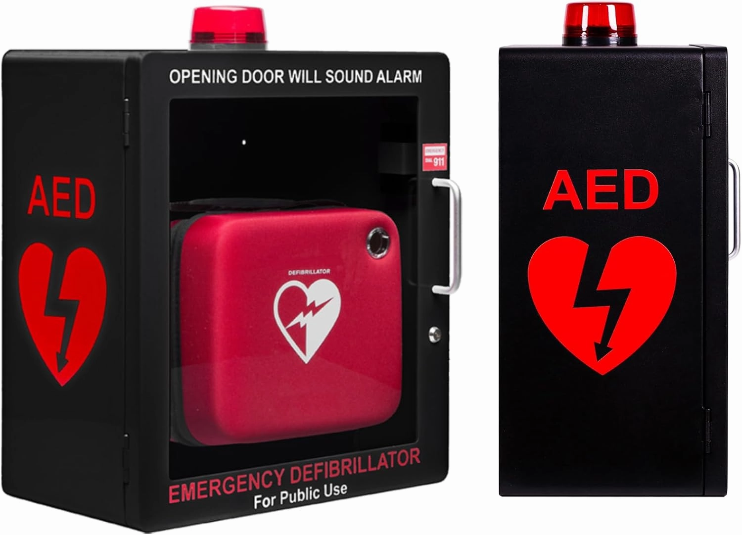 AED Defibrillator Wall Mount Cabinet | Optional Alarm & Lock | Durable Steel Frame | Fits All Brands of AED's for Public Spaces or Home (Black)(AED NOT INCLUDED)