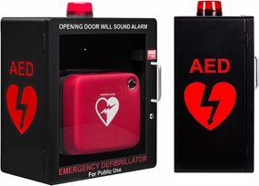 AED Defibrillator Wall Mount Cabinet | Optional Alarm & Lock | Durable Steel Frame | Fits All Brands of AED's for Public Spaces or Home (Black)(AED NOT INCLUDED)