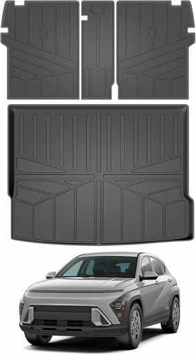 All Weather Cargo Mat with Backrest Mat Fit for 2024 2025 Hyundai Kona & Kona Electric(EV), TPE Car Cargo Trunk Mat Accessories Custom Cargo Liner for SUV, 2024 2025 Hyundai Kona Accessories