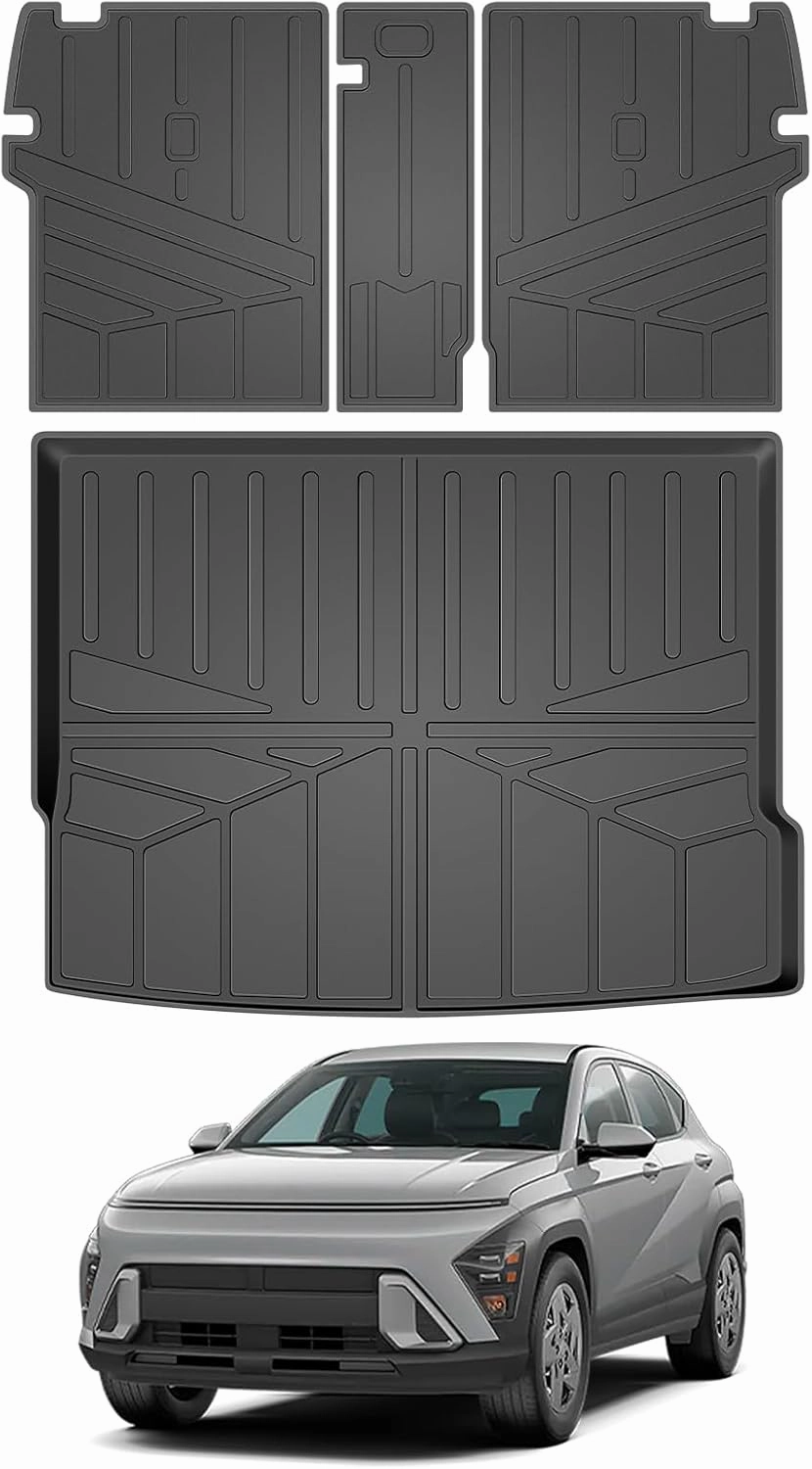 All Weather Cargo Mat with Backrest Mat Fit for 2024 2025 Hyundai Kona & Kona Electric(EV), TPE Car Cargo Trunk Mat Accessories Custom Cargo Liner for SUV, 2024 2025 Hyundai Kona Accessories