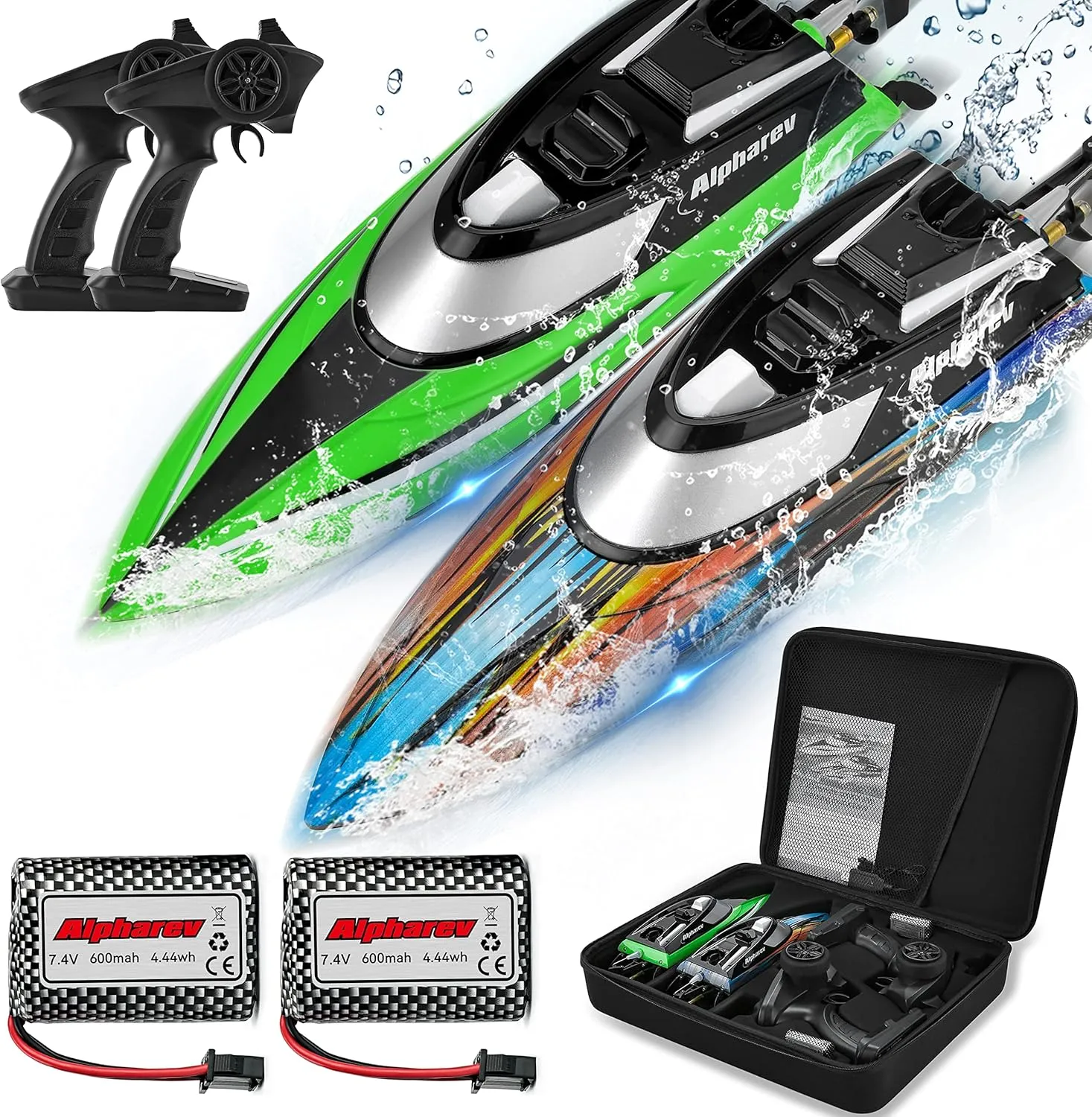ALPHAREV RC Boat with Case R308MINI 2 Packs 20  MPH Remote Control Boat for Pools and Lakes, 2.4 GHZ RC Boats for Adults and Kids