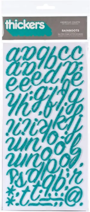 American Crafts Thickers Glitter Foam Letter Stickers, Rainboots Aqua