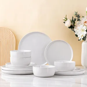 AmorArc Dinnerware Sets for 4, 12 Pieces Ceramic Plates and Bowls Set, Handcrafted Stoneware Plates Sets, Dishwasher & Microwave Safe Dishes