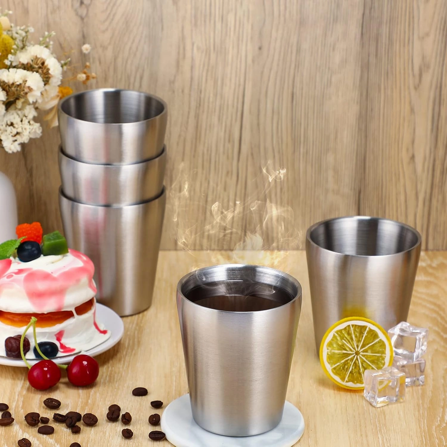 Amyhill 12 Pieces Stainless Steel Cups Double Wall Tumbler Glasses Stackable Metal Drinking Cups Insulated Drinking Glasses Reusable Camping Mugs for Home Camping RV BBQ Office Party(Silver,8.8 oz)