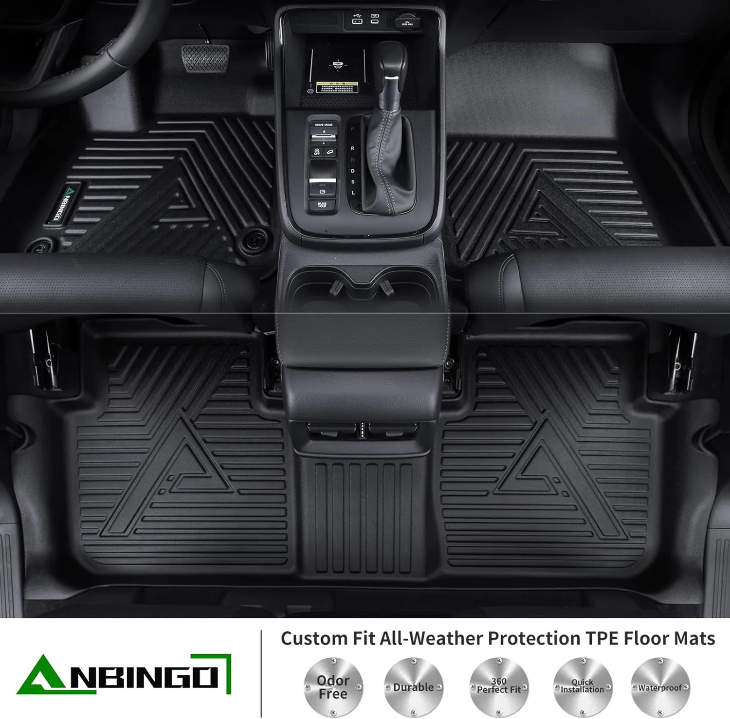 ANBINGO® Floor Mats & Cargo Liner for Honda HR-V Gas/Hybrid 2023 2024 2025, LX | Sport | EX-L, & Acura ADX 2025, All Weather TPE Car Mats Waterproof Non-Slip Trunk Mat, Full Set - Black