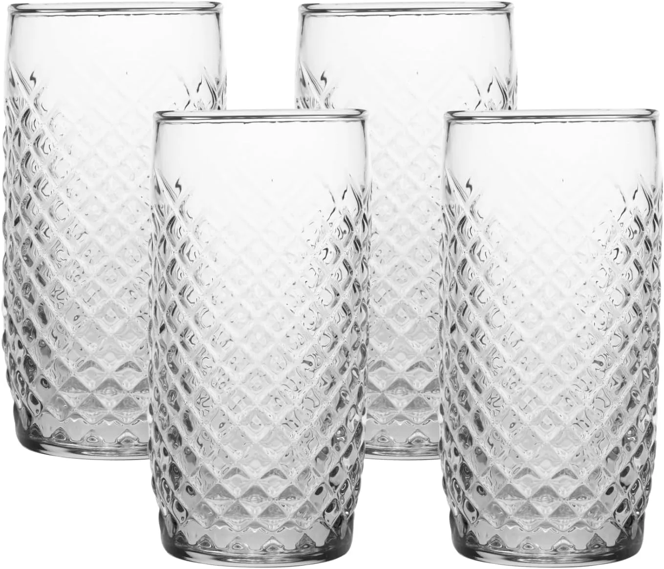 Anchor Hocking Cross Hatch Highball Drinking Glasses (4-Pieces, 16.5-ounce, dishwasher safe)