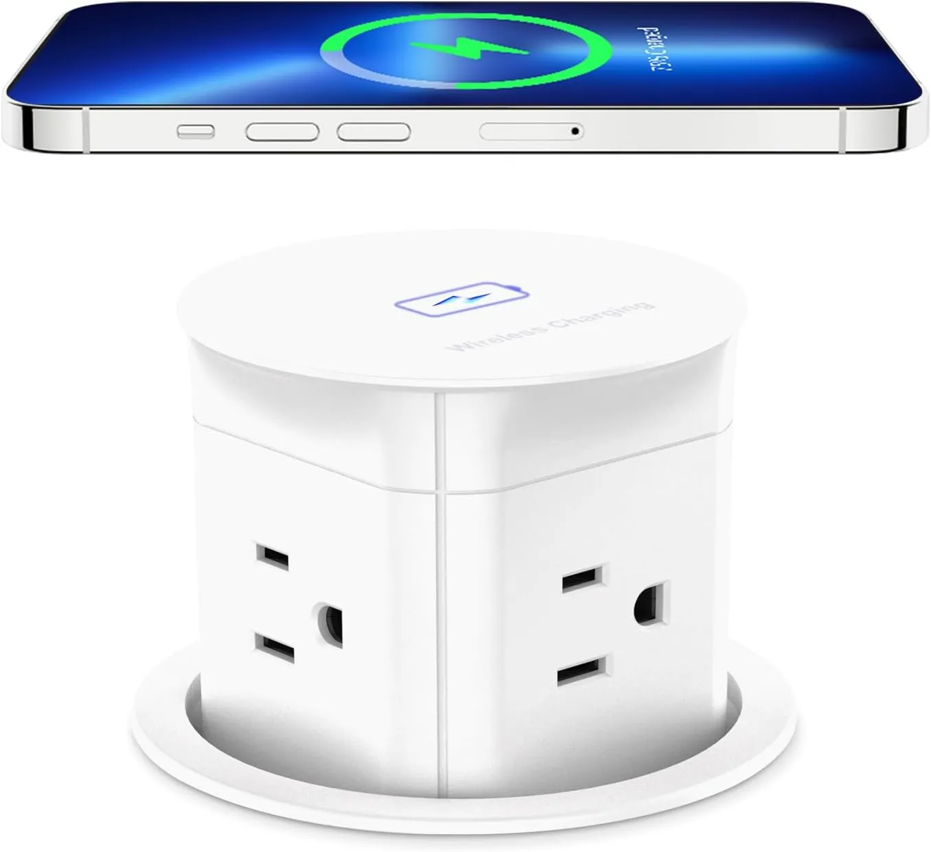 ANNQUAN 3 inch Pop Up Outlet with 15W Wireless Charger,15A Outlets,Pop Up Countertop Receptacle,Desk Hole Power Grommet for Kitchen Office,ETL Listed