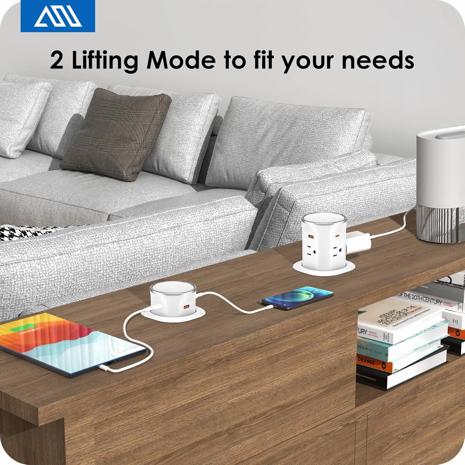 ANNQUAN Motorized Pop Up Countertop Receptacle with 15W Wireless Charger,Max 20W Power Delivery,3.15" Automatic Pop Up Electrical Outlet with 4 Outlets 4 USB Ports for Home Office Kitchen White