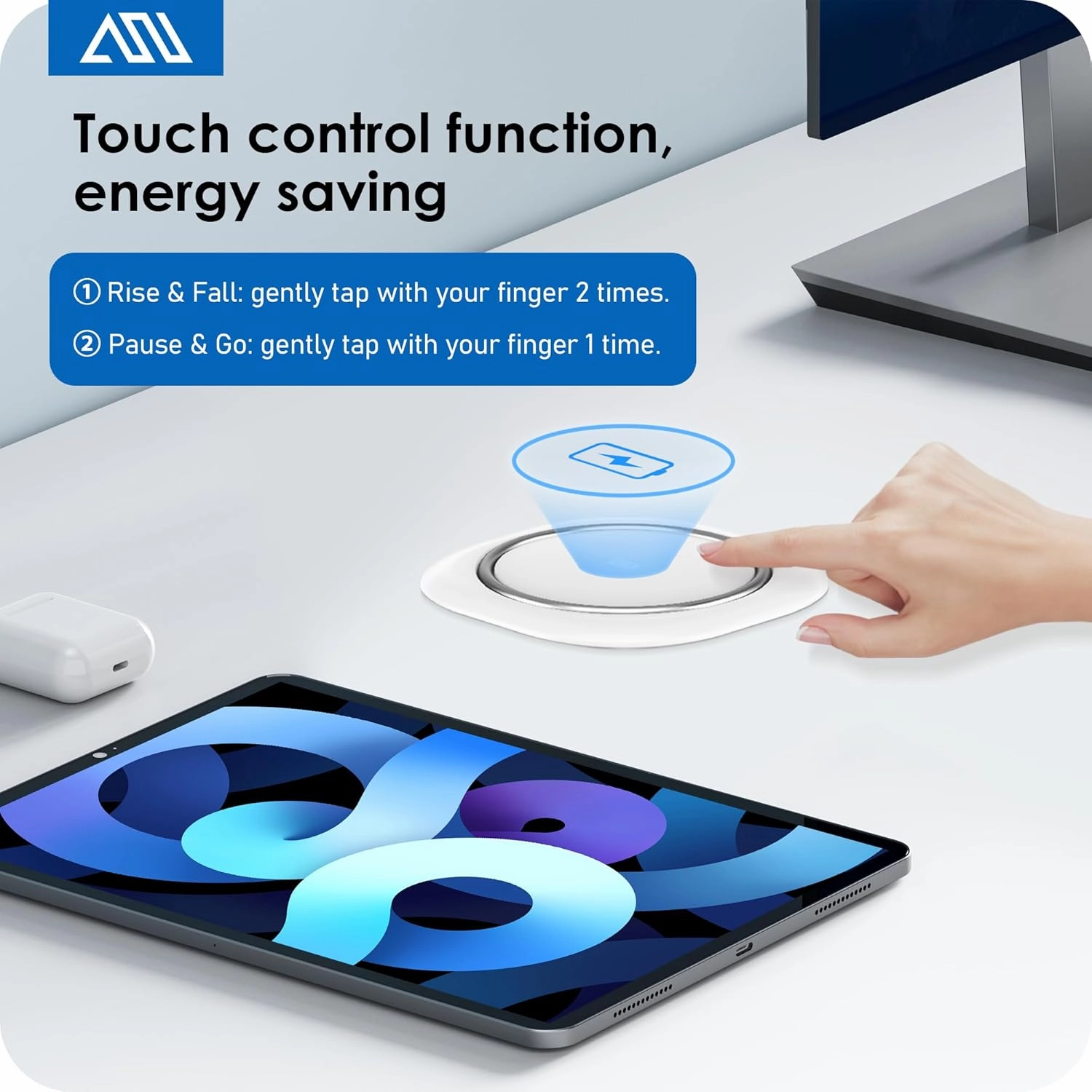 ANNQUAN Motorized Pop Up Countertop Receptacle with 15W Wireless Charger,Max 20W Power Delivery,3.15" Automatic Pop Up Electrical Outlet with 4 Outlets 4 USB Ports for Home Office Kitchen White