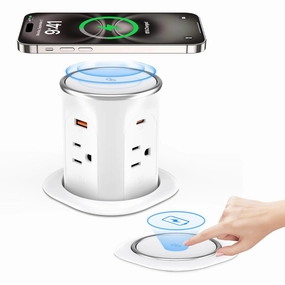 ANNQUAN Motorized Pop Up Countertop Receptacle with 15W Wireless Charger,Max 20W Power Delivery,3.15" Automatic Pop Up Electrical Outlet with 4 Outlets 4 USB Ports for Home Office Kitchen White