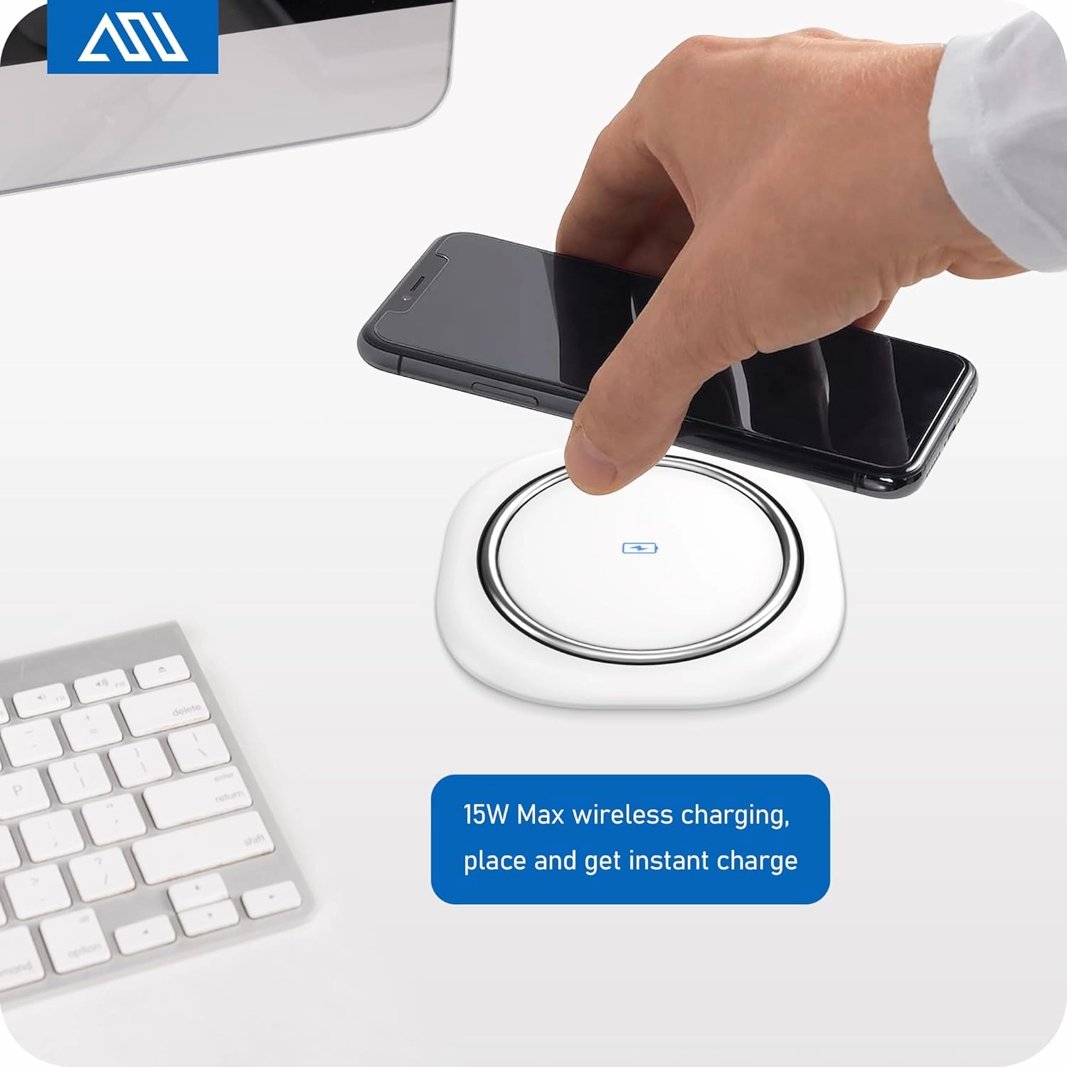 ANNQUAN Motorized Pop Up Countertop Receptacle with 15W Wireless Charger,Max 20W Power Delivery,3.15" Automatic Pop Up Electrical Outlet with 4 Outlets 4 USB Ports for Home Office Kitchen White