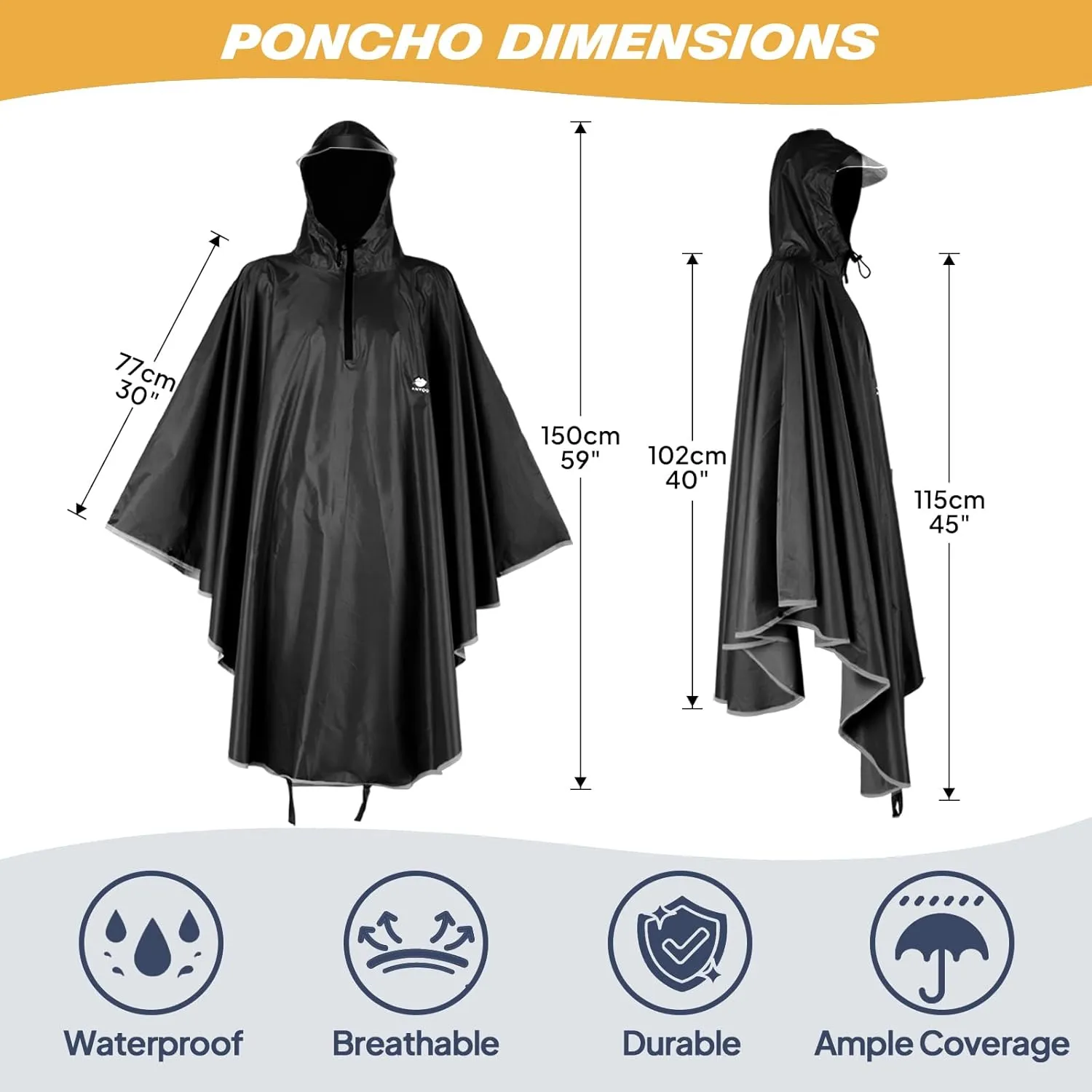 ANYOO Waterproof Rain Poncho Bike Bicycle Rain Capes Lightweight Compact Reusable for Adults