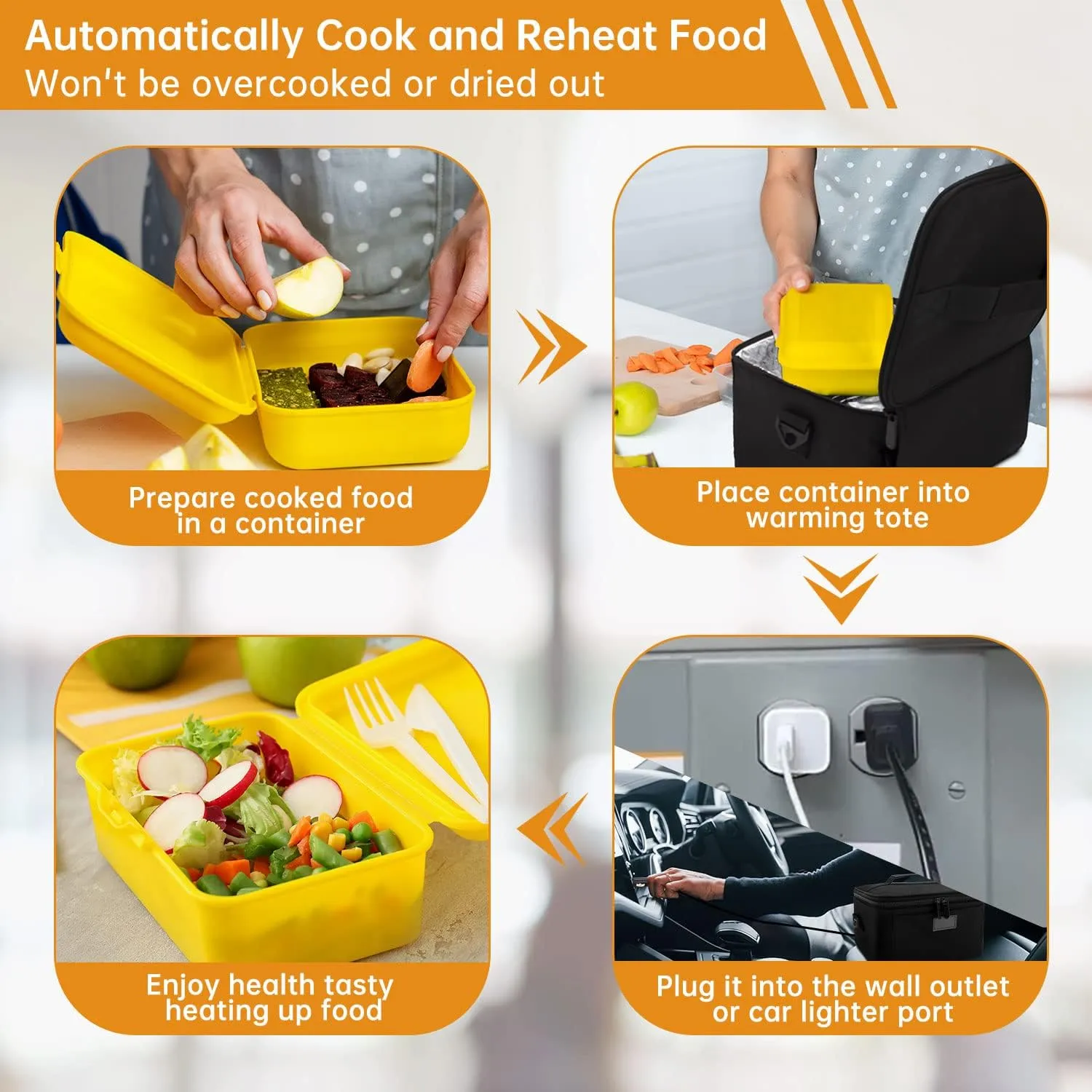 Aotto Portable Oven, Electric Lunch Box Food Heater - 12V/24V/110V 3-in-1 Car Food Warmer - Mini Personal Microwave Heated Lunch Box Warmer for Car, Truck, Travel, Office & Home Use - Black