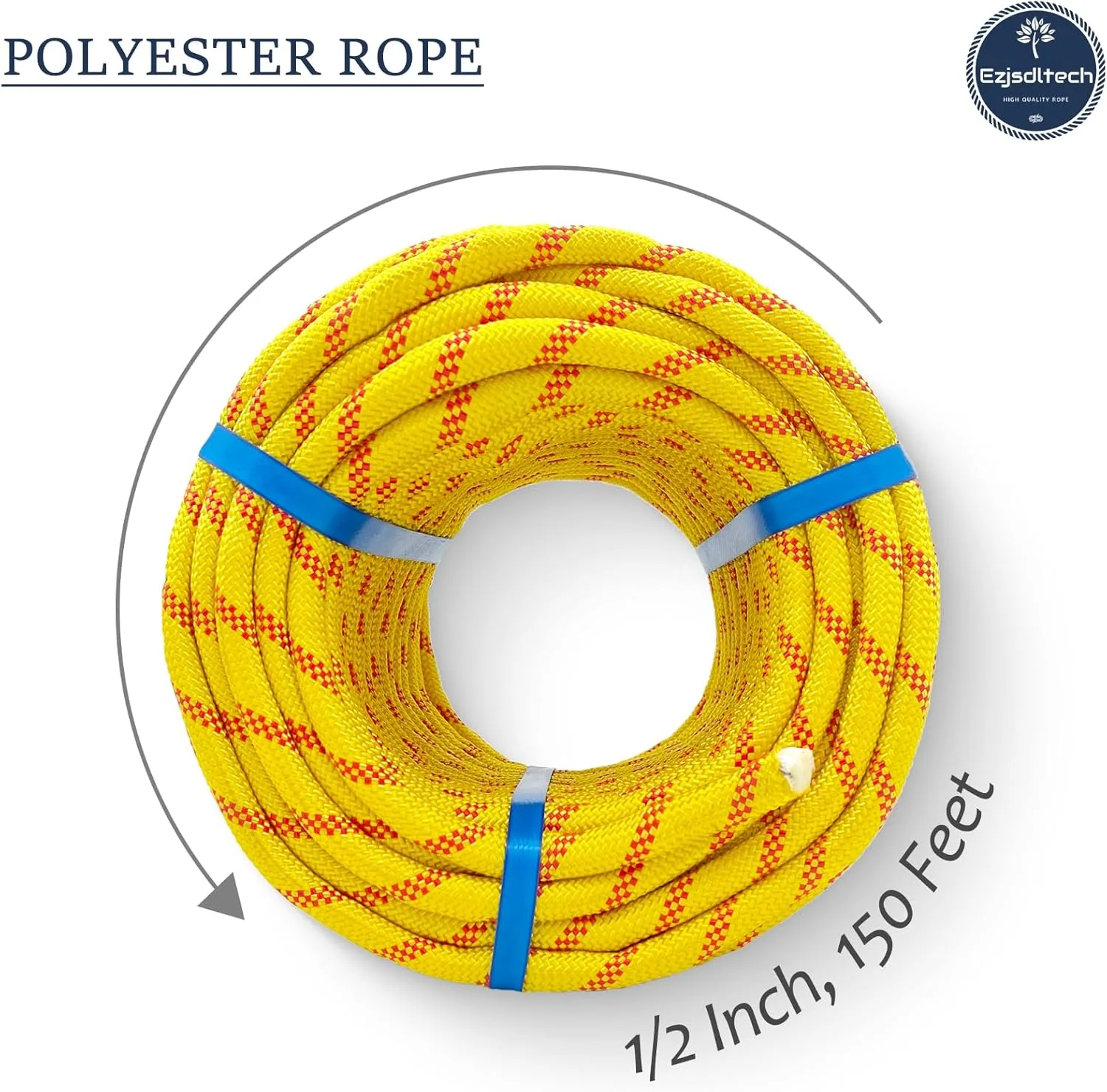 Arborist Rigging Rope Bull Rope (1/2 in x 150ft) Polyester Braided Arborist Rope 48 Strands for Various Outdoor Applications Construction Climbing Swing Sailing