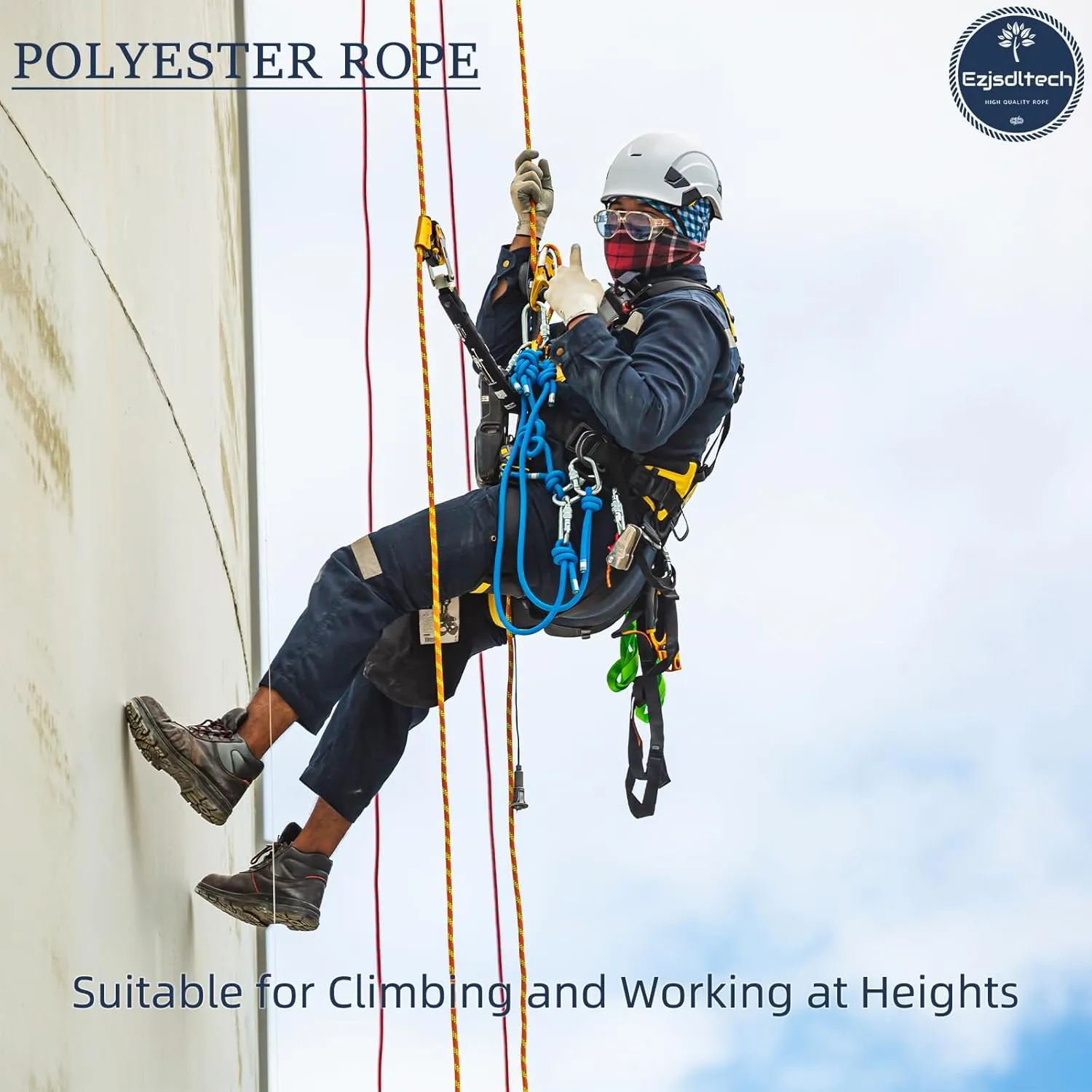 Arborist Rigging Rope Bull Rope (1/2 in x 150ft) Polyester Braided Arborist Rope 48 Strands for Various Outdoor Applications Construction Climbing Swing Sailing