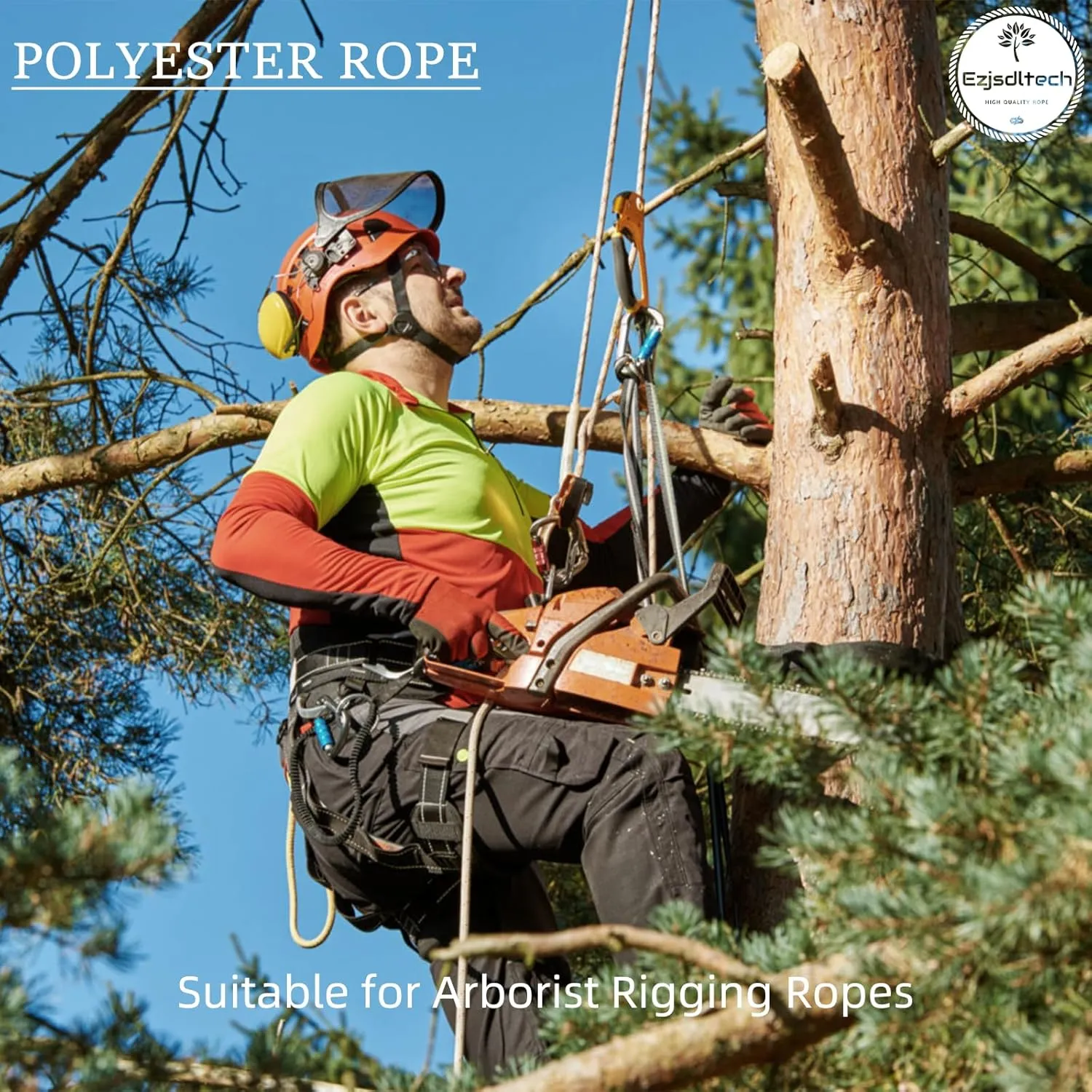 Arborist Rigging Rope Bull Rope (1/2 in x 150ft) Polyester Braided Arborist Rope 48 Strands for Various Outdoor Applications Construction Climbing Swing Sailing