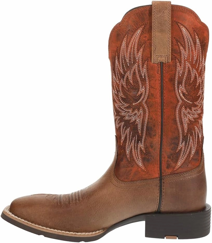 ARIAT Mens Sport Rider Wide Embroidery Square Toe Pull On Casual Boots Mid Calf - Brown
