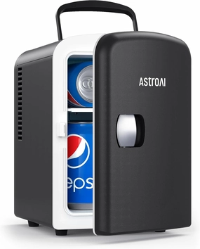 AstroAI Mini Fridge, 4 Liter/6 Can AC/DC Portable Thermoelectric Cooler Refrigerators for Skincare, Beverage, Food, Home, Office and Car, ETL Listed (Black)