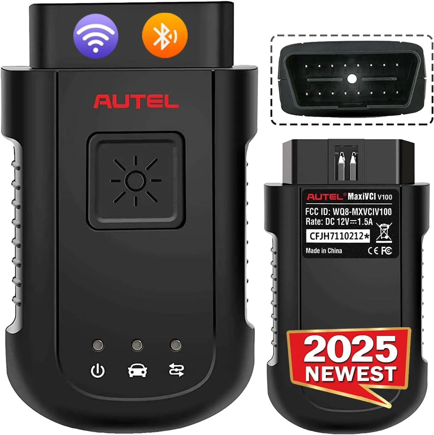 Autel MaxiSYS VCI100 Wireless Diagnostic Interface, 2025 MaxiVCI VCI V100 Car Communication Interface, OBD2 Connector Adapter Dongle, Compatible for Autel Scanner MS906BT MK906BT MS906TS