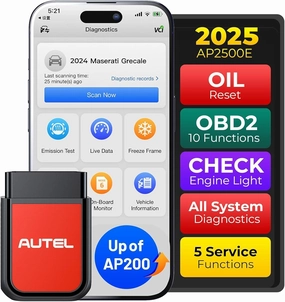 Autel AP2500/AP2500E OBD2 Scanner Bluetooth Code Reader, Upgraded of AP200, OBDII Scanner All-System Diagnostic Tool, CAN FD, 5 Hot Resets, AutoVIN, Check Engine Light, Car Code Reader for Android/iOS