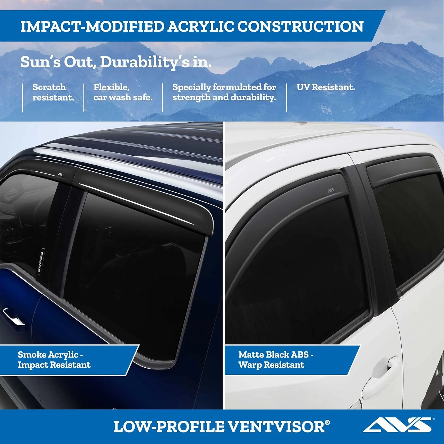 Auto Ventshade [AVS] Low Profile Rain Guards For 1999 - 2016 Ford F-250/F-350/F-450/F-550 Super Duty SuperCrew | Window Vent Visors, 4 pcs. - Matte Black | 774017