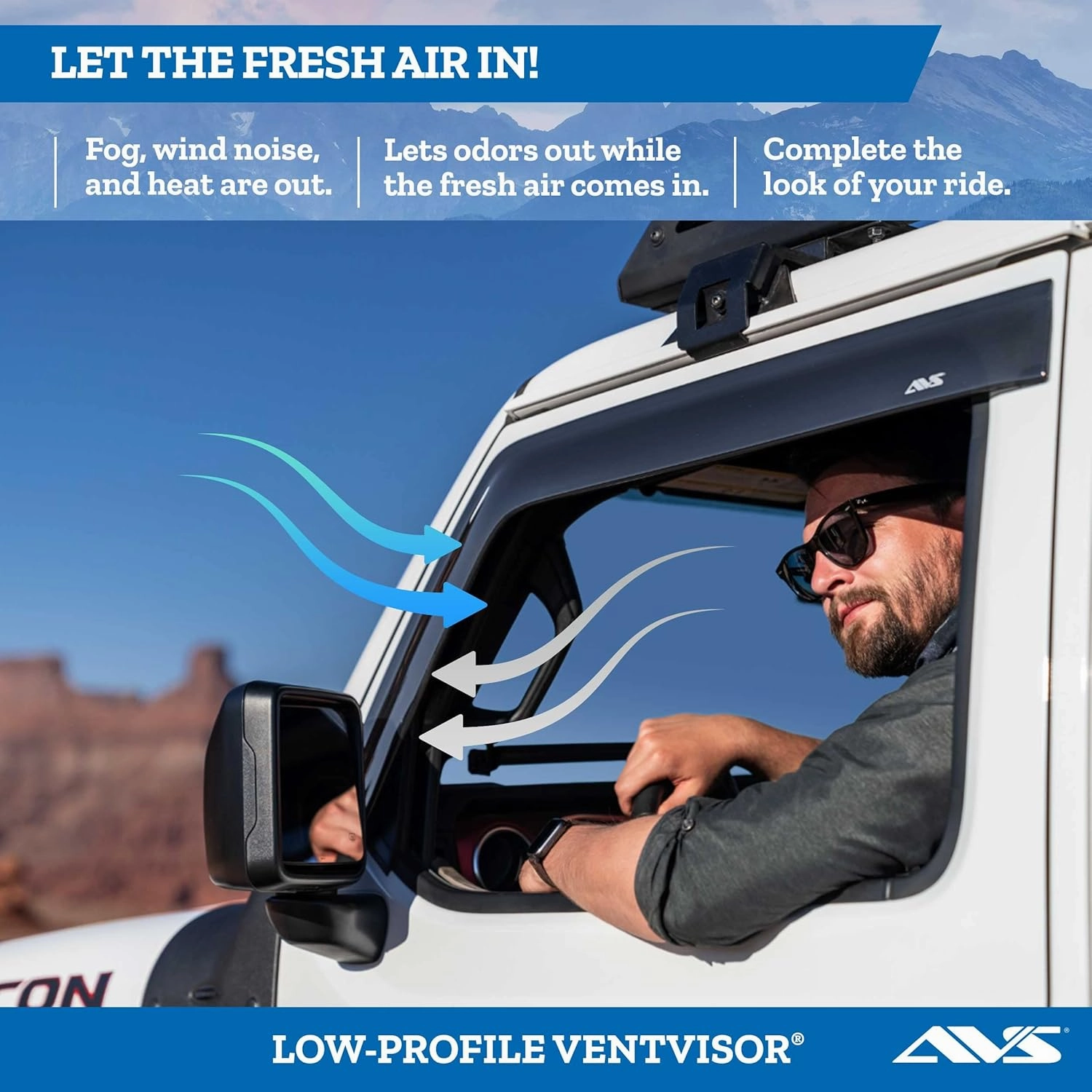 Auto Ventshade [AVS] Low Profile Rain Guards For 2015 - 2025 Ford F-150 (17-25 Raptor; 22-25 Lightning) 2017-2025 F-250/F-350/F-450 SuperCab | Window Vent Visors, 4 pcs. - Dark Smoke | 894061