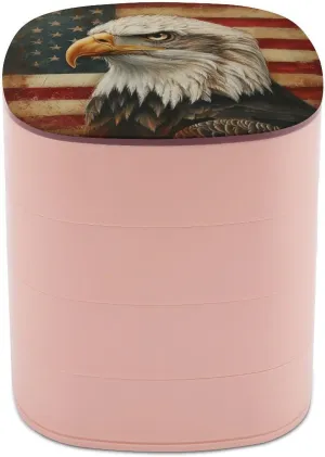 Bald Eagle Jewelry Boxes for Women,flag Vintage Independence Day Patriotic Earring Holder Organizer Rotating Jewelry Organizer for Necklaces Bracelets Ring